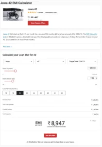 Jawa 42 EMI Calculator - Down payment, Finance, Loan, EMI